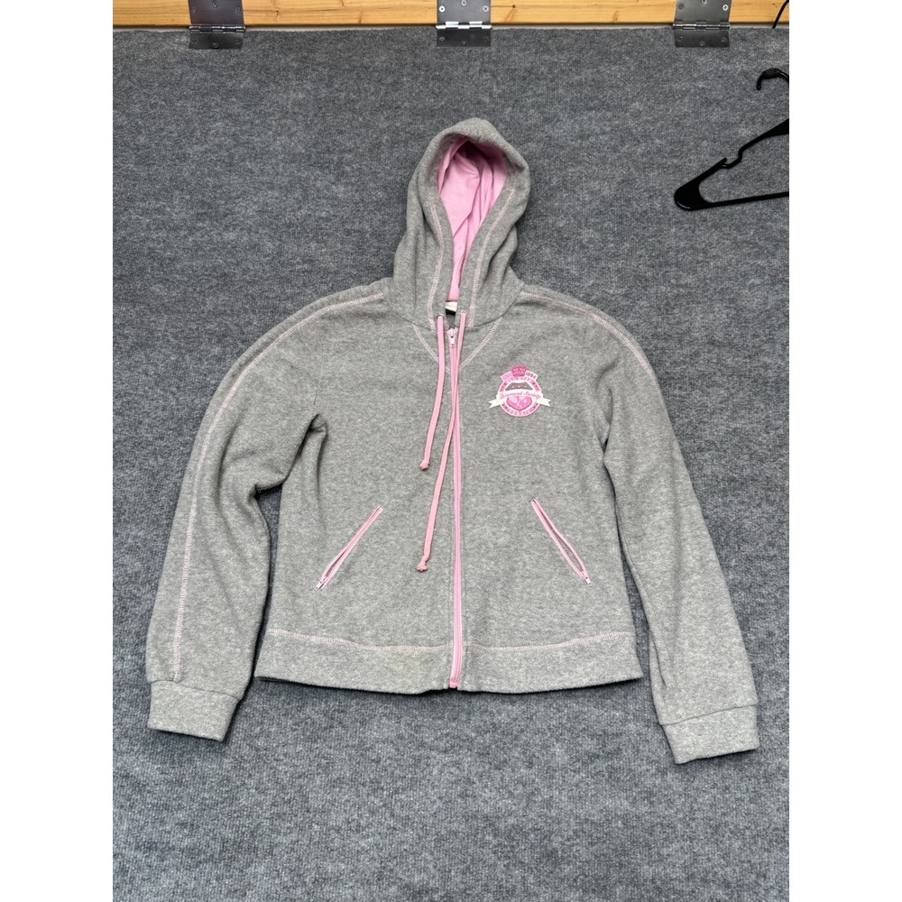 Miken Women Gray Pink Fleece Zip Up Hoodie Diamond Society Tennis Crest Large